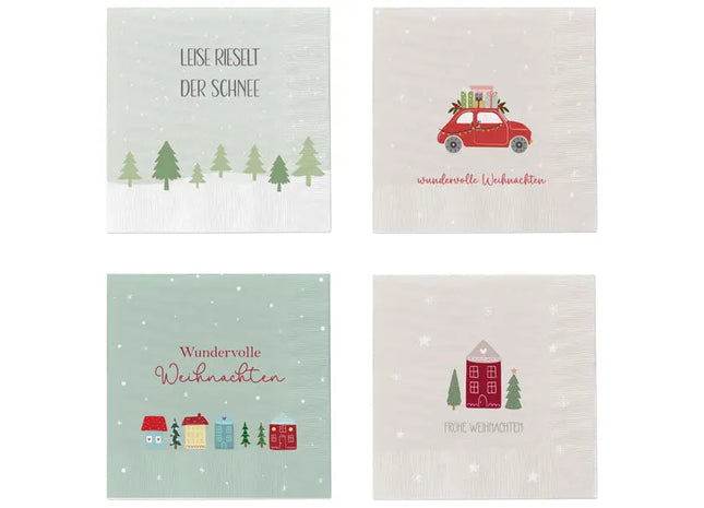Weihnachtsservietten, 4 Designs, 20er-Pack - Festliche Tischdekoration TK Gruppe® Grosshandel 