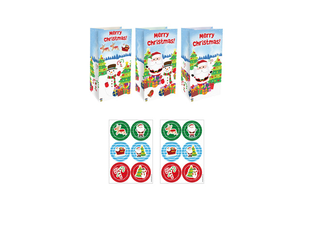 Weihnachtstasche mit 3D-Aufklebern, Sortiment 6 Designs, Geschenktüte 13x25x8 cm TK Gruppe® Grosshandel 