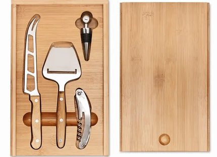 Wein und Käse Set WINE&CHEESE - Holz Servierbrett, Elegantes Genuss-Set TK Gruppe® Grosshandel 