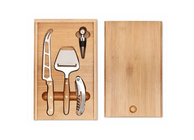 Wein und Käse Set WINE&CHEESE - Holz Servierbrett, Elegantes Genuss-Set TK Gruppe® Grosshandel 