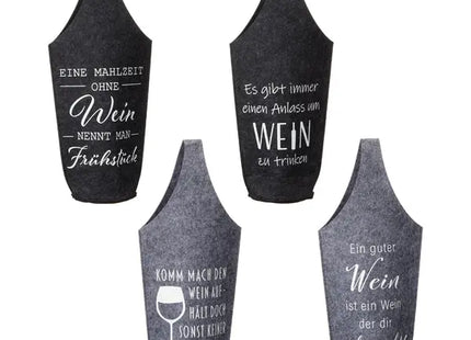 Weinflaschentaschen aus Filz mit Spruch und Henkel, 4er-Set, Elegante Tragetaschen TK Gruppe® Grosshandel 