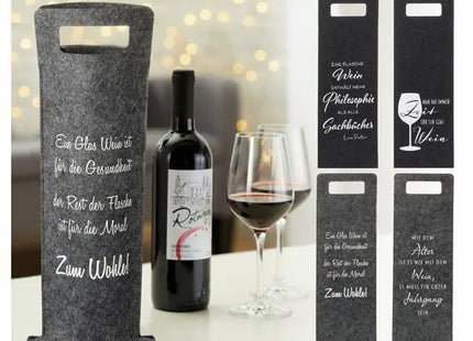 Weinflaschentaschen aus Filz mit Sprüchen, Sortiment 2, 4er-Set, Geschenkverpackung TK Gruppe® Grosshandel 