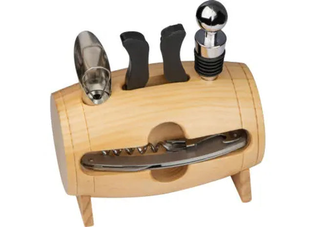 Weinset im Mini-Holzfass - Braun, Charmantes Accessoire für Weinliebhaber TK Gruppe® Grosshandel 