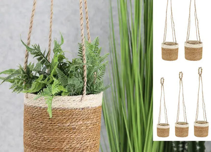 5er Set Hänge-Pflanzkörbe aus Seegras, Natur/Weiß - Ideal für Innen- & Außendekor TK Gruppe® Grosshandel 