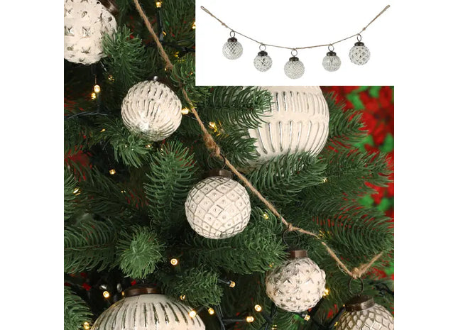 Weiß-Silberne Kugelgirlande – Stilvolles Weihnachtsbaum-Ornament, 50cm TK Gruppe® Grosshandel 