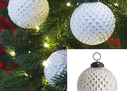 Weiß-Silberne Raute Christbaumkugel, Durchmesser 8 cm - Eleganter Baumschmuck TK Gruppe® Grosshandel 