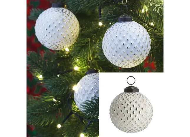 Weiß-Silberne Raute Christbaumkugel, Durchmesser 8 cm - Eleganter Baumschmuck TK Gruppe® Grosshandel 