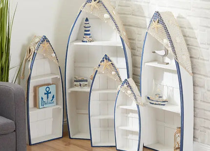 5er Set Ruderboot-Regale in Blau/Weiß – Maritime Wanddekoration TK Gruppe® Grosshandel 