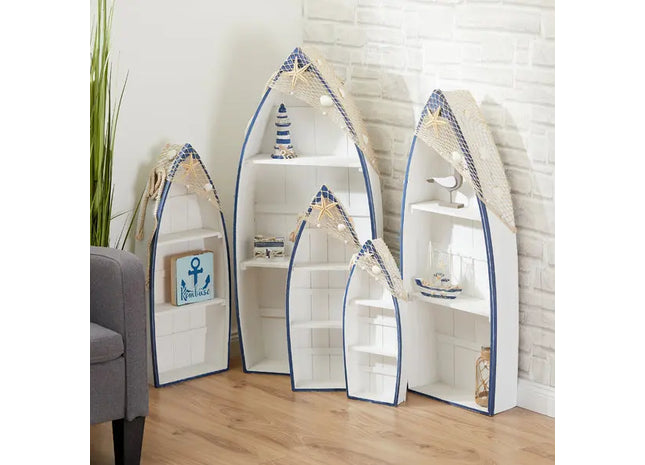 5er Set Ruderboot-Regale in Blau/Weiß – Maritime Wanddekoration TK Gruppe® Grosshandel 