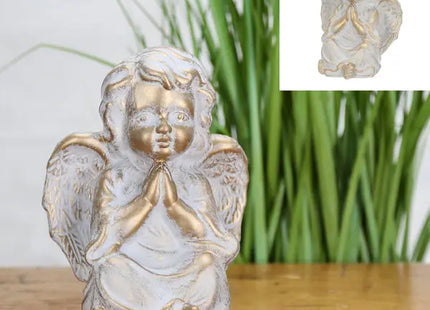 Sitzender Engel, Gold/Weiß, 17cm Hoch, Friedvolle Dekofigur TK Gruppe® Grosshandel 