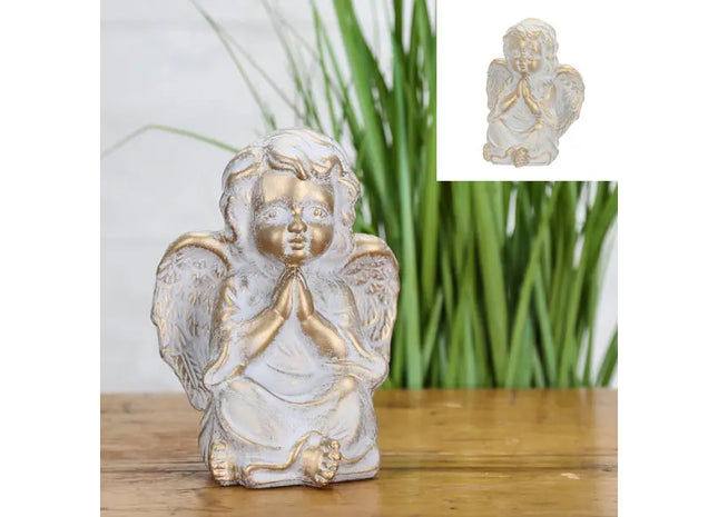 Sitzender Engel, Gold/Weiß, 17cm Hoch, Friedvolle Dekofigur TK Gruppe® Grosshandel 