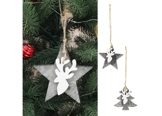 Weihnachtshänger Rentier-Design, Grau/Weiß, 4er-Set TK Gruppe® Grosshandel 