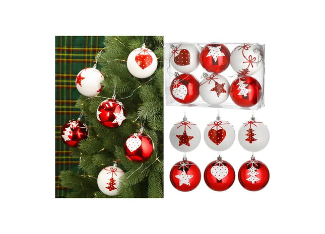 Weihnachtsbaumkugeln, Kunststoff, Rot/Weiß, 6 cm, 6er-Pack TK Gruppe® Grosshandel 