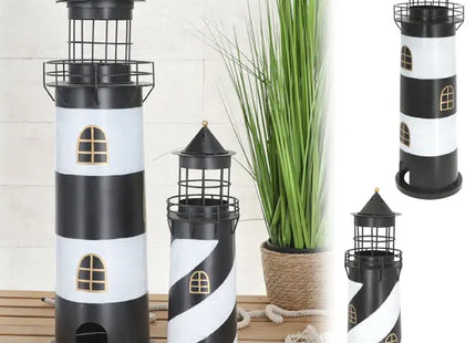 Maritime Leuchtturm-Windlichter aus Metall - 2er Set, Schwarz/Weiß, 73cm Hoch TK Gruppe® Grosshandel 