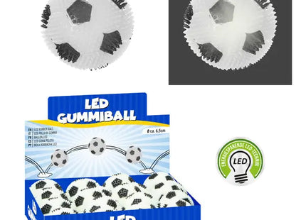 Blinkender LED Gummiball Fußball – Schwarz/Weiß, Durchmesser 6,5cm, Spielvergnügen TK Gruppe® Grosshandel 