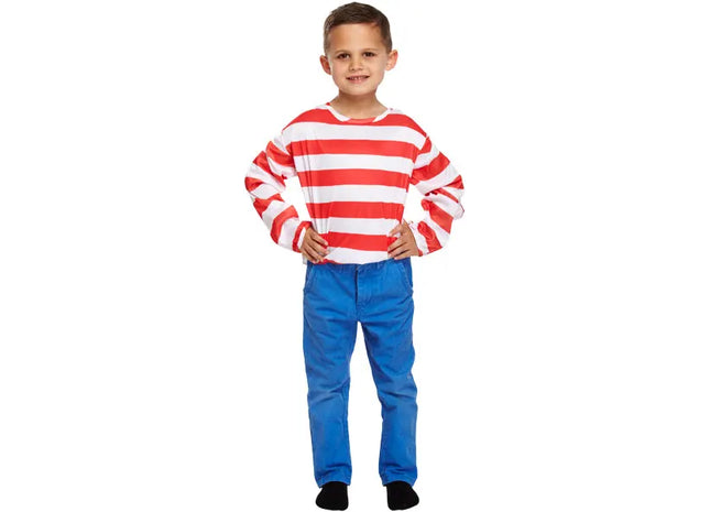 Kinder Streifen-Shirt Rot/Weiß, Mittel (7-9 Jahre) - Karnevalskostüm TK Gruppe® Grosshandel 