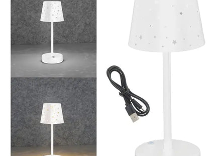 Weiße LED-Tischlampe mit Sternenmuster, USB-betrieben, 28 cm Höhe - Stilvolle Beleuchtung TK Gruppe® Grosshandel 