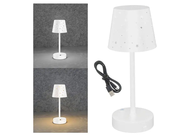Weiße LED-Tischlampe mit Sternenmuster, USB-betrieben, 28 cm Höhe - Stilvolle Beleuchtung TK Gruppe® Grosshandel 