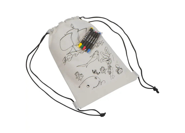 Weiße Non Woven Kordeltasche mit Wachsmalstiften - Praktisch und kreativ für unterwegs TK Gruppe® Grosshandel 