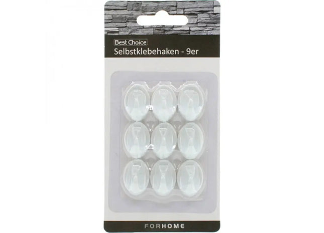 Weiße Selbstklebende Wandhaken, 2,5cm, 9er-Pack auf Karte TK Gruppe® Grosshandel 