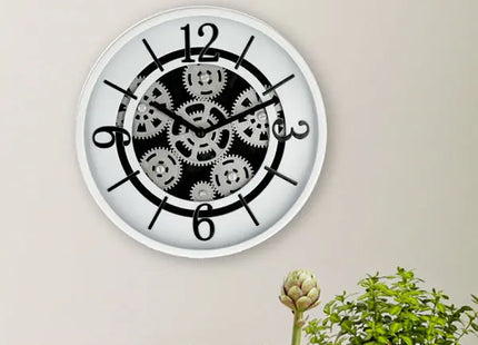 Weiße Zahnrad-Wanduhr, 30cm Durchmesser – Elegantes mechanisches Zeitmesser TK Gruppe® Grosshandel 
