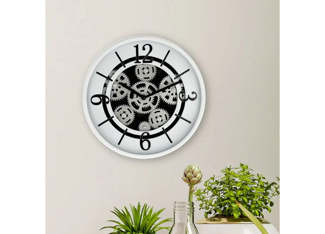 Weiße Zahnrad-Wanduhr, 30cm Durchmesser – Elegantes mechanisches Zeitmesser TK Gruppe® Grosshandel 