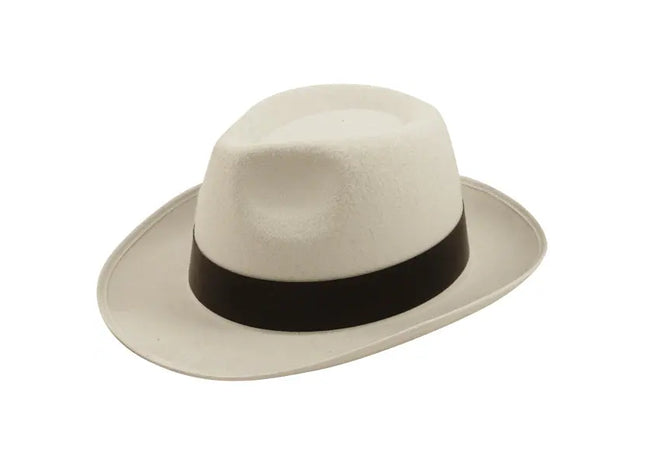 Weißer Al Capone Hut für Erwachsene | Klassischer Gangster-Fedora-Hut TK Gruppe® Grosshandel 