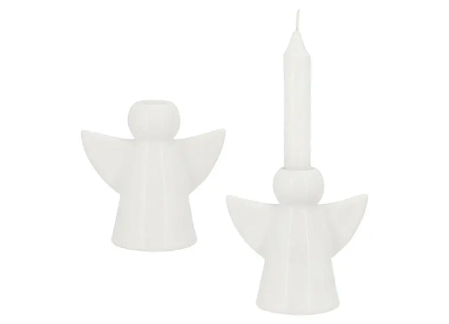 Weißer Engel Stabkerzenhalter, 11 cm Hoch – Stilvolles Dekorelement TK Gruppe® Grosshandel 
