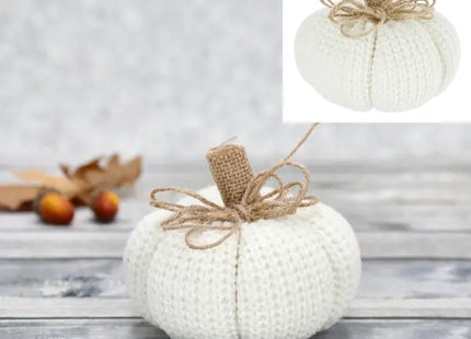 Weißer Strick-Kürbis, Handgemachte Herbstdeko, Ø 12cm, Gemütlich TK Gruppe® Grosshandel 