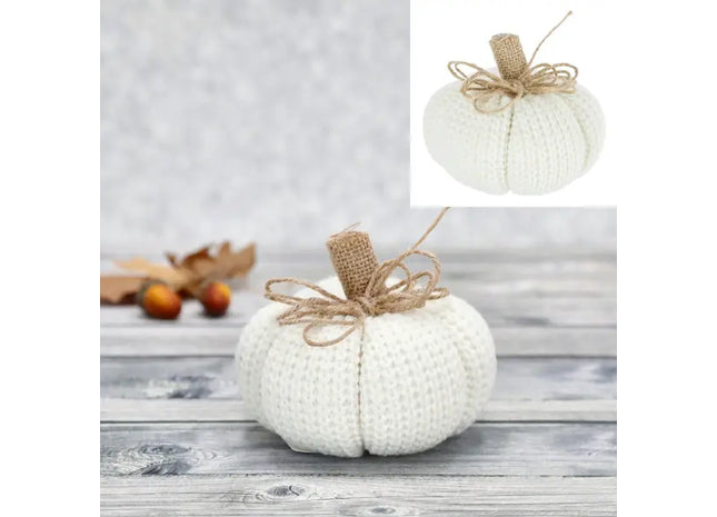 Weißer Strick-Kürbis, Handgemachte Herbstdeko, Ø 12cm, Gemütlich TK Gruppe® Grosshandel 