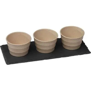 Weißes 4er Porzellanschälchen Set auf edlem Schieferbrett TK Gruppe® Grosshandel 