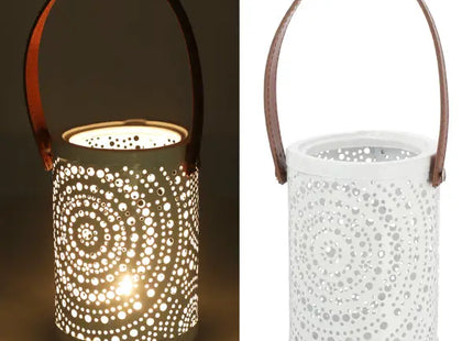 Weißes Henkel-Windlicht, stilvolle Laterne, ca. 14x10 cm TK Gruppe® Grosshandel 