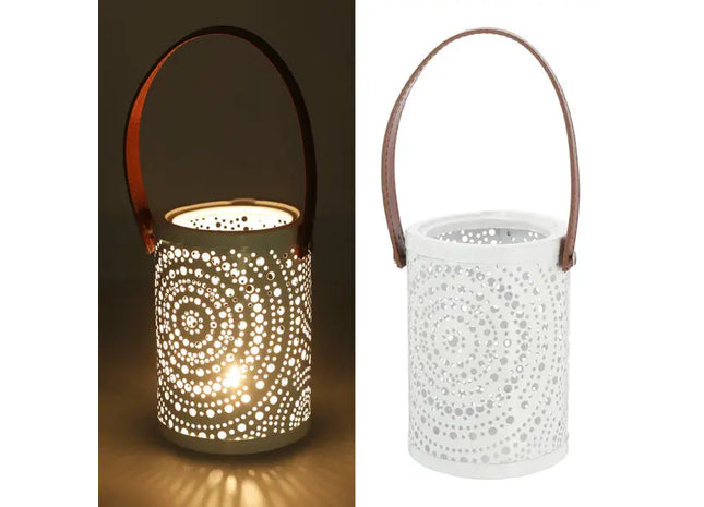 Weißes Henkel-Windlicht, stilvolle Laterne, ca. 14x10 cm TK Gruppe® Grosshandel 