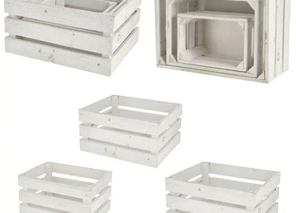 Weißes Holzkisten-Set, 3 Stück, ca. 32 cm Breite, Vielseitige Aufbewahrung TK Gruppe® Grosshandel 