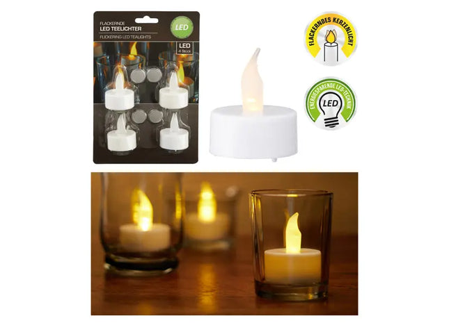 Weißes LED-Teelicht, Flammenlos, 4er-Pack, Batteriebetrieben TK Gruppe® Grosshandel 