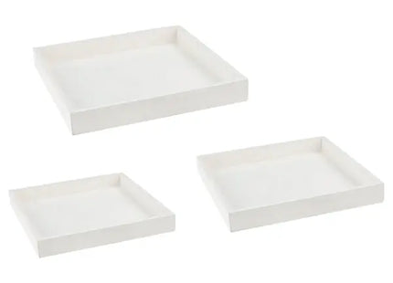 Weißes Quadratisches Holztablett-Set, 3-teilig - Elegante Minimalistische Servierplatten TK Gruppe® Grosshandel 