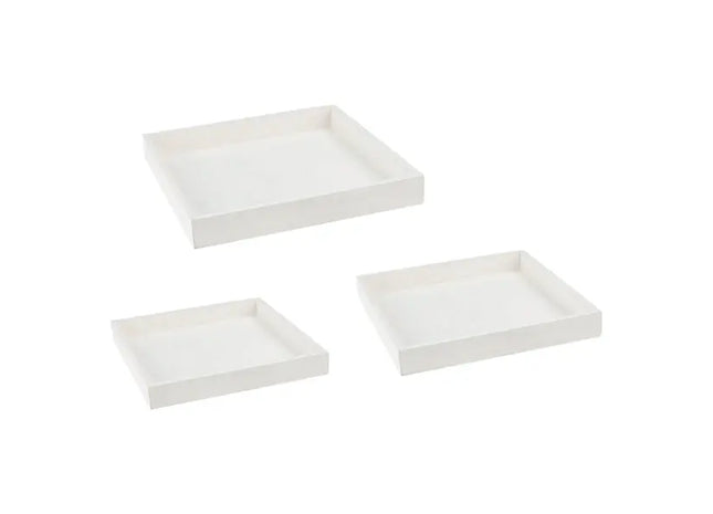 Weißes Quadratisches Holztablett-Set, 3-teilig - Elegante Minimalistische Servierplatten TK Gruppe® Grosshandel 