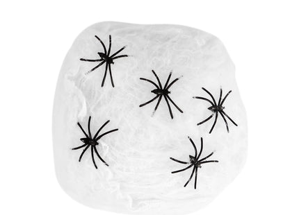 Weißes Spinnennetz, 40G, mit 5 Spinnen, Halloween-Dekoration TK Gruppe® Grosshandel 