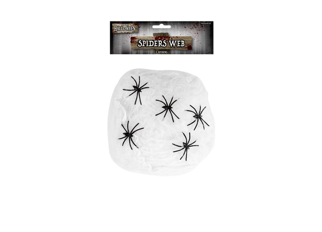 Weißes Spinnennetz, 40G, mit 5 Spinnen, Halloween-Dekoration TK Gruppe® Grosshandel 
