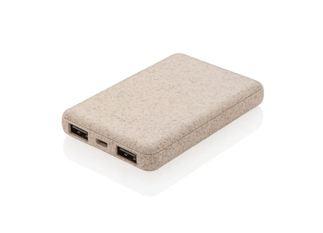 Weizenstroh Pocket-Powerbank 5000mAh - Öko-Freundliches Khaki TK Gruppe® Grosshandel 