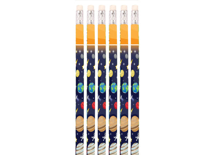 Weltraumstifte mit Radiergummi, volle Größe, 6er-Pack – ideal für Schule und Zeichnen TK Gruppe® Grosshandel 