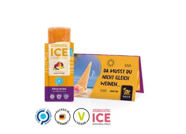 Werbekarte Long mit Zebra Ice Eistee – Erfrischend anders TK Gruppe® Grosshandel 