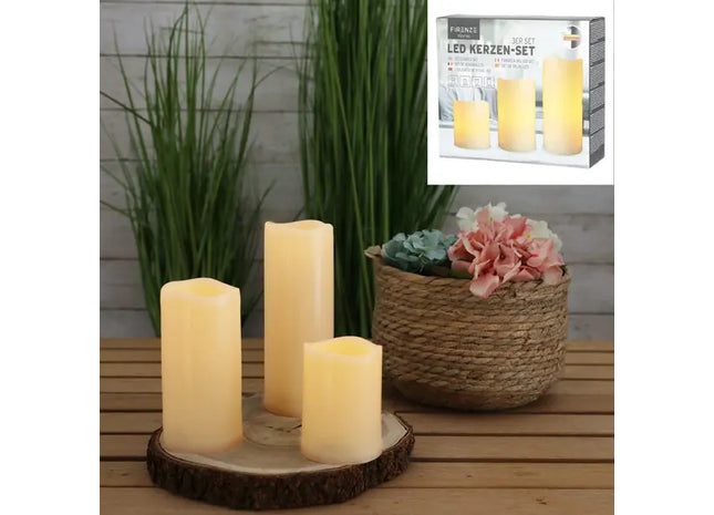 Wetterfestes LED Kerzen-Set für Außen, 3-teilig mit Timer TK Gruppe® Grosshandel 