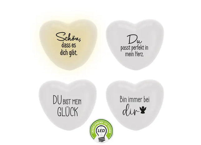 White LED Heart with Inspirational Sayings, 4-Pack, 6.5cm, Perfect Gift Item TK Gruppe® Grosshandel 