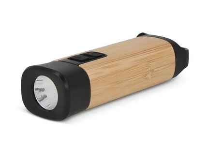 Wiederaufladbare Taschenlampe aus recyceltem ABS & Bambus - Schwarz, nachhaltig und leistungsstark TK Gruppe® Grosshandel 