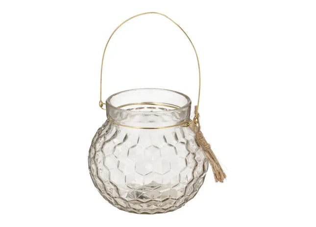 Windlicht Glas mit Bügel, 12 cm hoch – Stilvolle Dekokerzenhalter | Moderne Hängelampe TK Gruppe® Grosshandel 