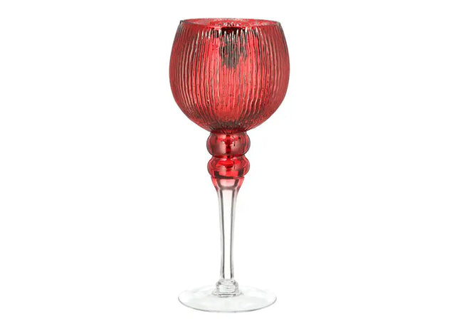 Windlicht auf Fuß, Rot, Rillen, L, ca. 30cm Höhe – Stilvolle Dekoration für innen und außen TK Gruppe® Grosshandel 