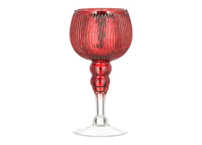 Windlicht auf Fuß, Rot, Rillen, M, ca. 25cmH – Dekoratives Windlicht für drinnen und draußen TK Gruppe® Grosshandel 