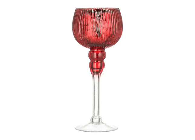 Windlicht auf Fuß, Rot, Rillen, S, ca. 20cmH – Dekoratives Teelicht für drinnen und draußen TK Gruppe® Grosshandel 