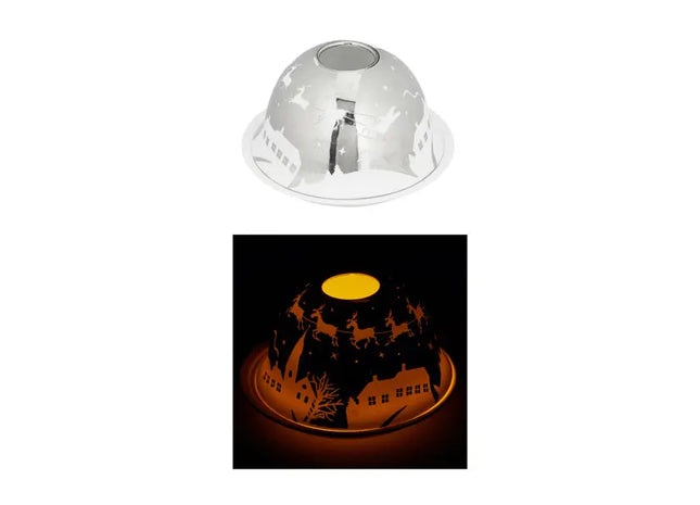 Windlicht, Dome Silber mit Santa-Schlitten, 12 cm Durchmesser - Festlicher Dekorakzent TK Gruppe® Grosshandel 